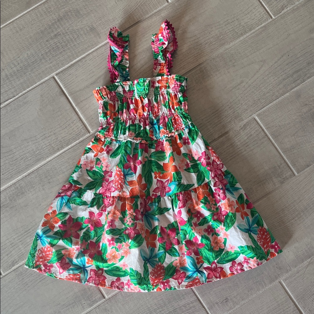 Colorful Floral Kids Dress with Ruffled Straps
